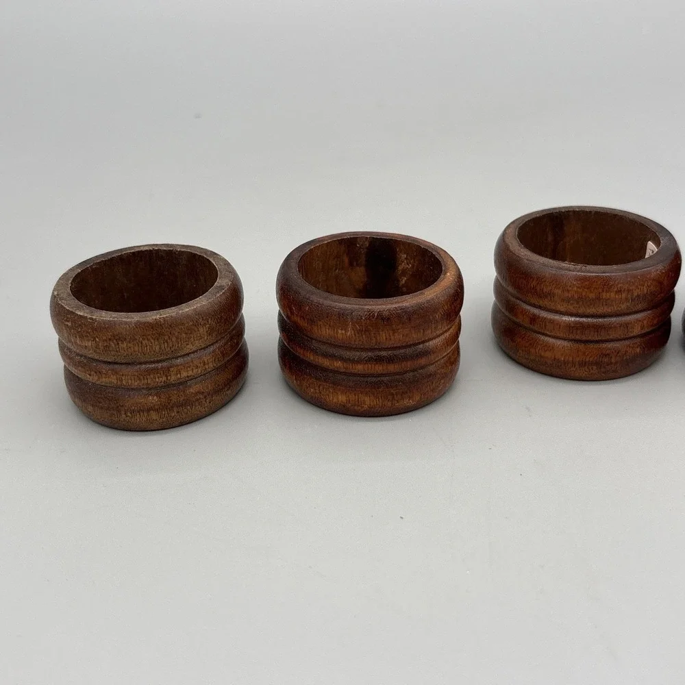 MCM Knobler Wooden Napkin Rings - Set of 10 - Wood Napkin Holders Vintage 1.25